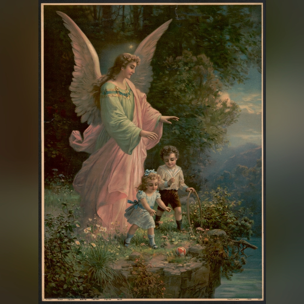 Angel and Children Vintage Art Print